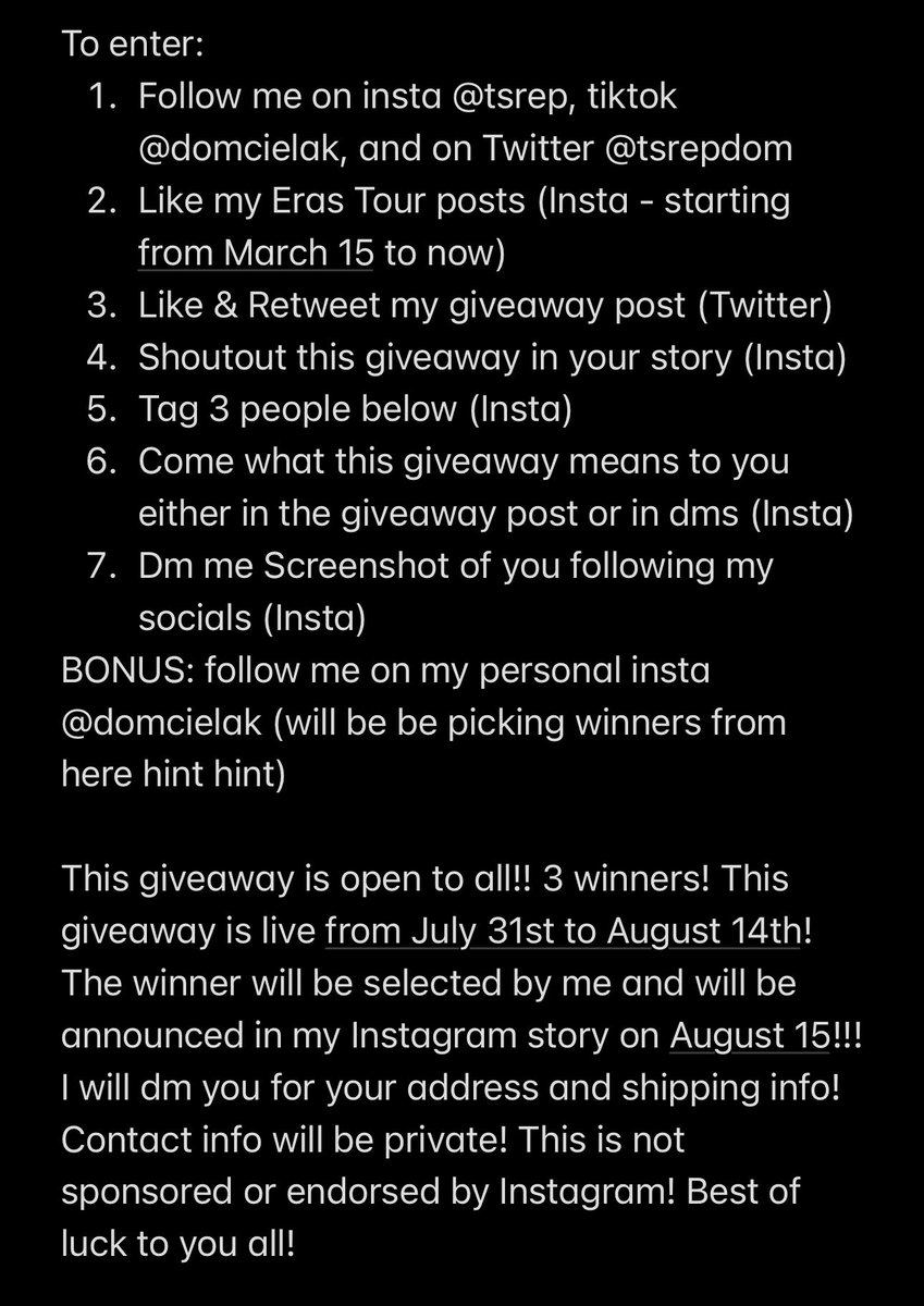 ULTIMATE TAYLOR GIVEAWAY: 
-1 signed folklore cd
-1 Midnights (Late Night Edition) cd
-1 Midnights Guitar Pick
-1 reputation Guitar Pick 
-The Eras Tour confetti
-reputation Stadium Tour confetti
-Speak Now TV Purple Hearts confetti
-Mystery Taylor item???
-1 Eras Tour Clear Bag