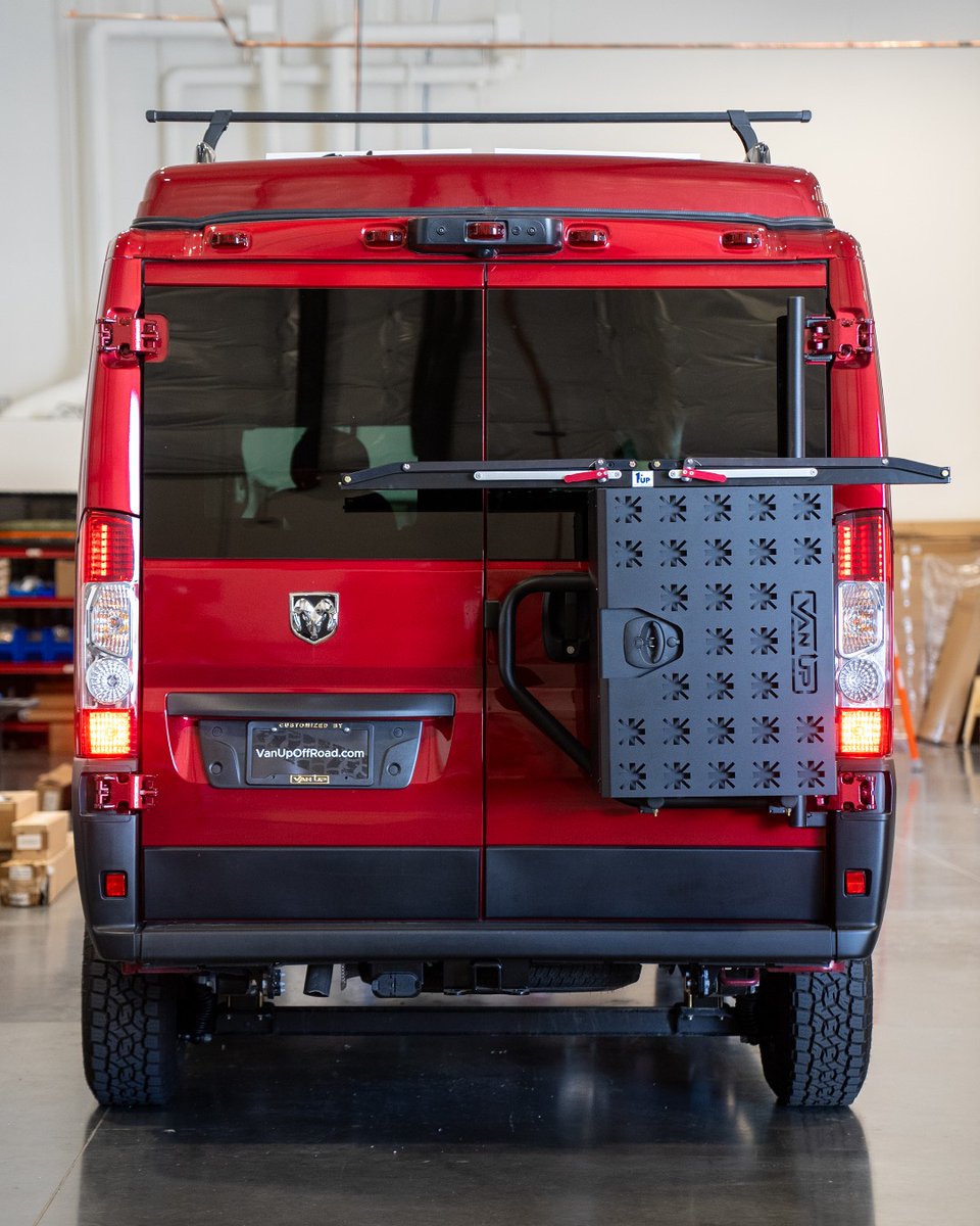VanUpOffRoad's tweet photo. Red Hot Adventures Ahead. 🔥 This Van is Ready to Blaze New Trails, with upgrades that include: 
- VanUp Box 📦
- 1Up Bike Tray 🚲
- Aluminess Promaster Rear Door Box Rack 🚐
All available in our online shop! https://t.co/eGu4HjT5KX