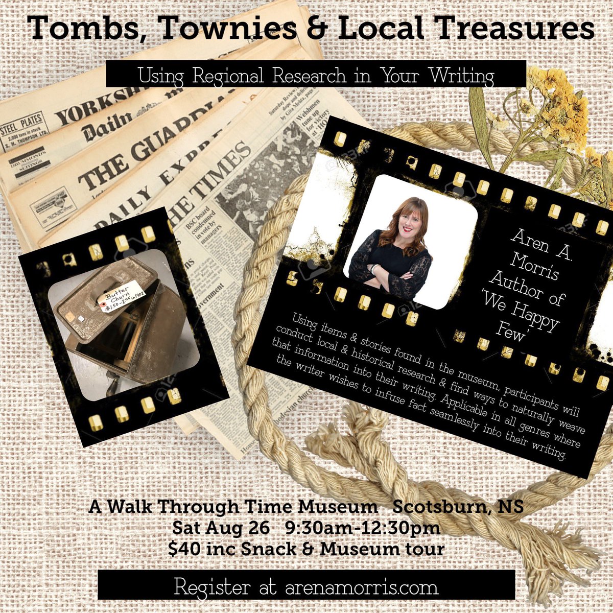 ArenAmorris's tweet photo. In collab w/ A Walk Through Time Museum, Scotsburn, NS. Combining regional research & your writing… all genres, skill levels, any writer who wishes to infuse fact into their work.
Visit https://t.co/FMGHfRKrvM for details & to register. #researchandwrite https://t.co/AouOMV8vbm