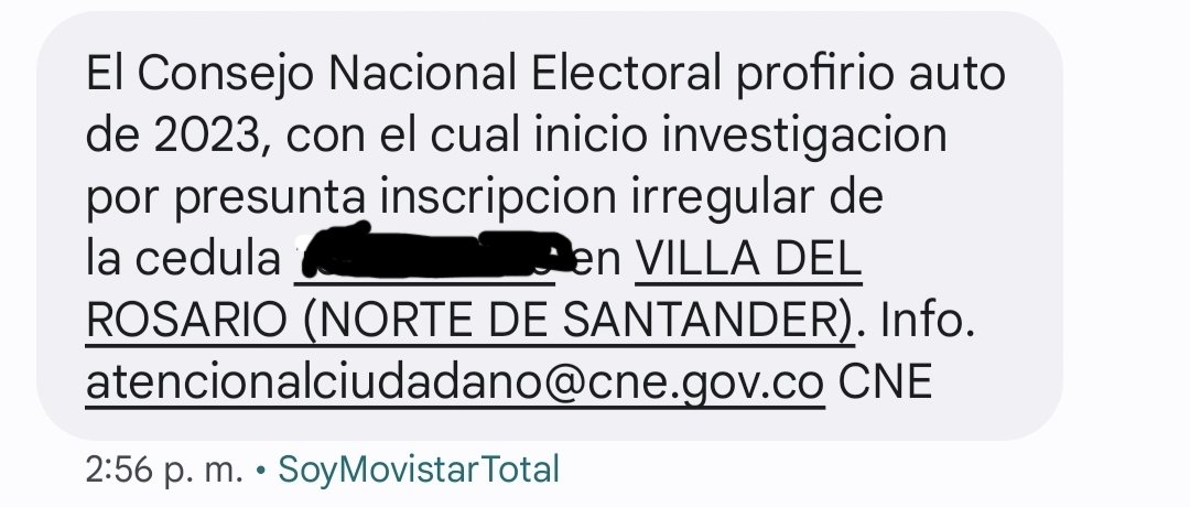MildrethAcevedo's tweet photo. @CNE_COLOMBIA  acabo de recibir este mensaje al igual que a algunos conocidos y familiares y nos gustaría saber que está pasando ya que No hemos cambiado de lugar de votación y hemos vivido en el mismo lugar. https://t.co/UaDGn3rIwV