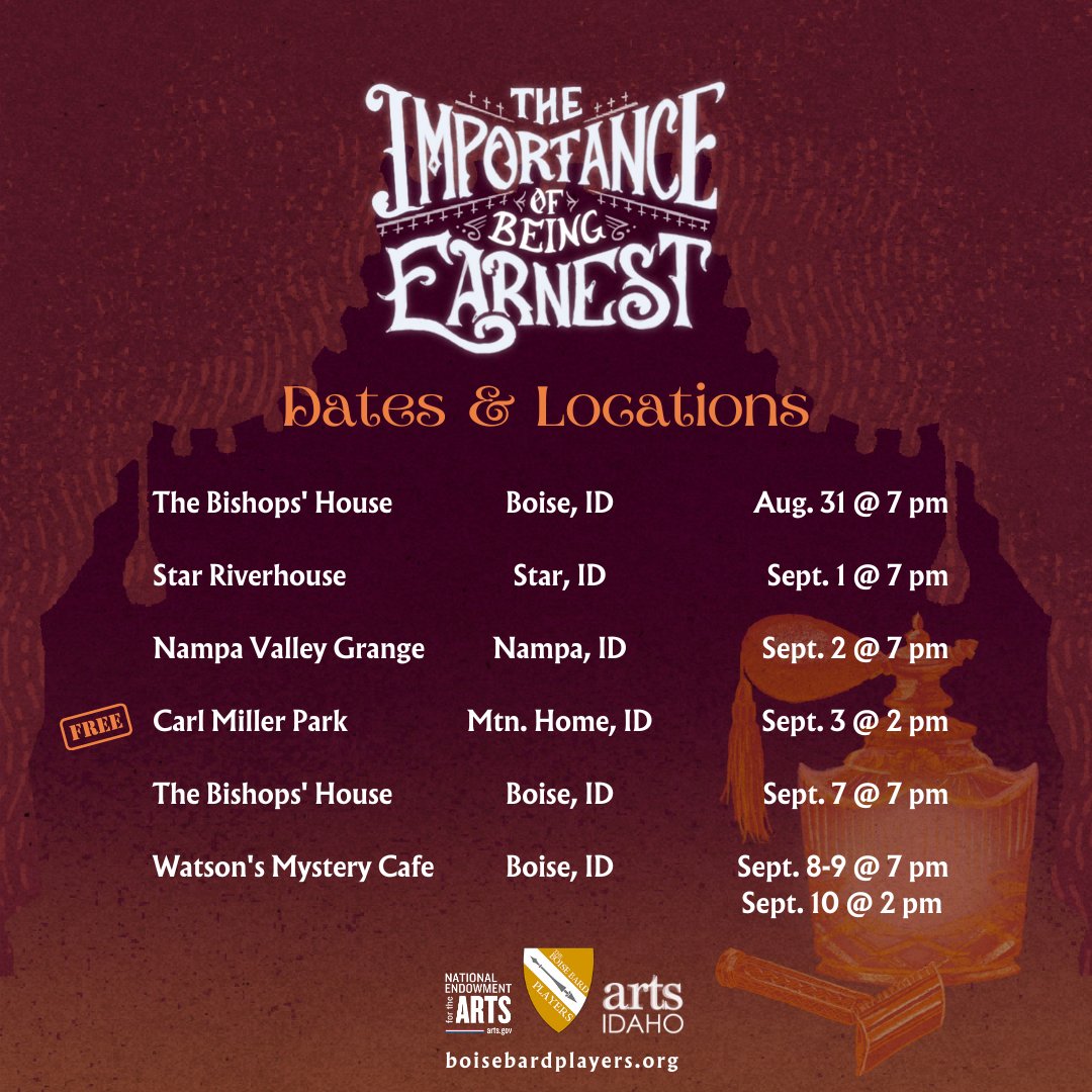 BBP's Patreon members just got early access to their FREE tickets for "The Importance of Being Earnest."

You want in on this? Join our monthly membership for as little as 5/month. We couldn't do this without you!

#thisisboise #gooutlocal #nampa #mountainhomeidaho #staridaho