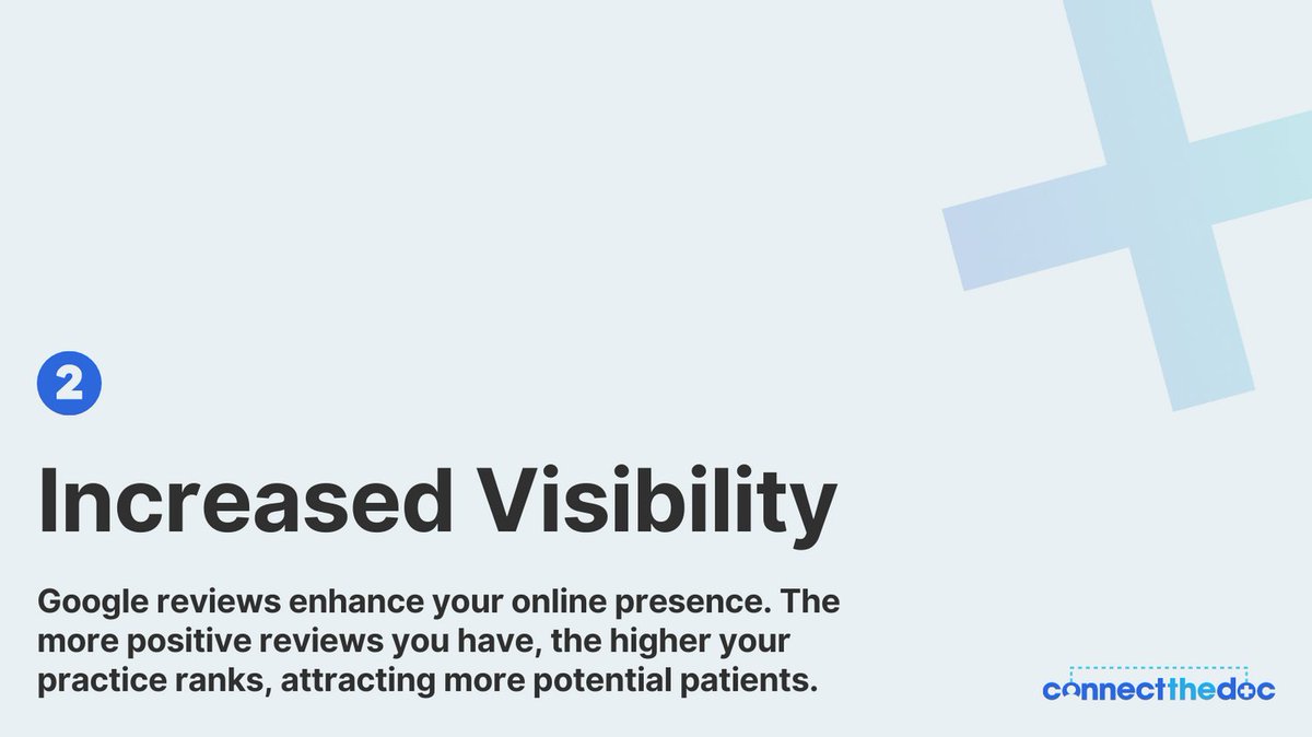 connectthedoc's tweet photo. When choosing a dental practice, patients rely on the experiences shared by others.

That's why having patient reviews on reputable sites like Google is crucial.

It gives your practice a competitive edge by showcasing positive feedback and influencing patients' decisions. https://t.co/TiFKLa0IzV