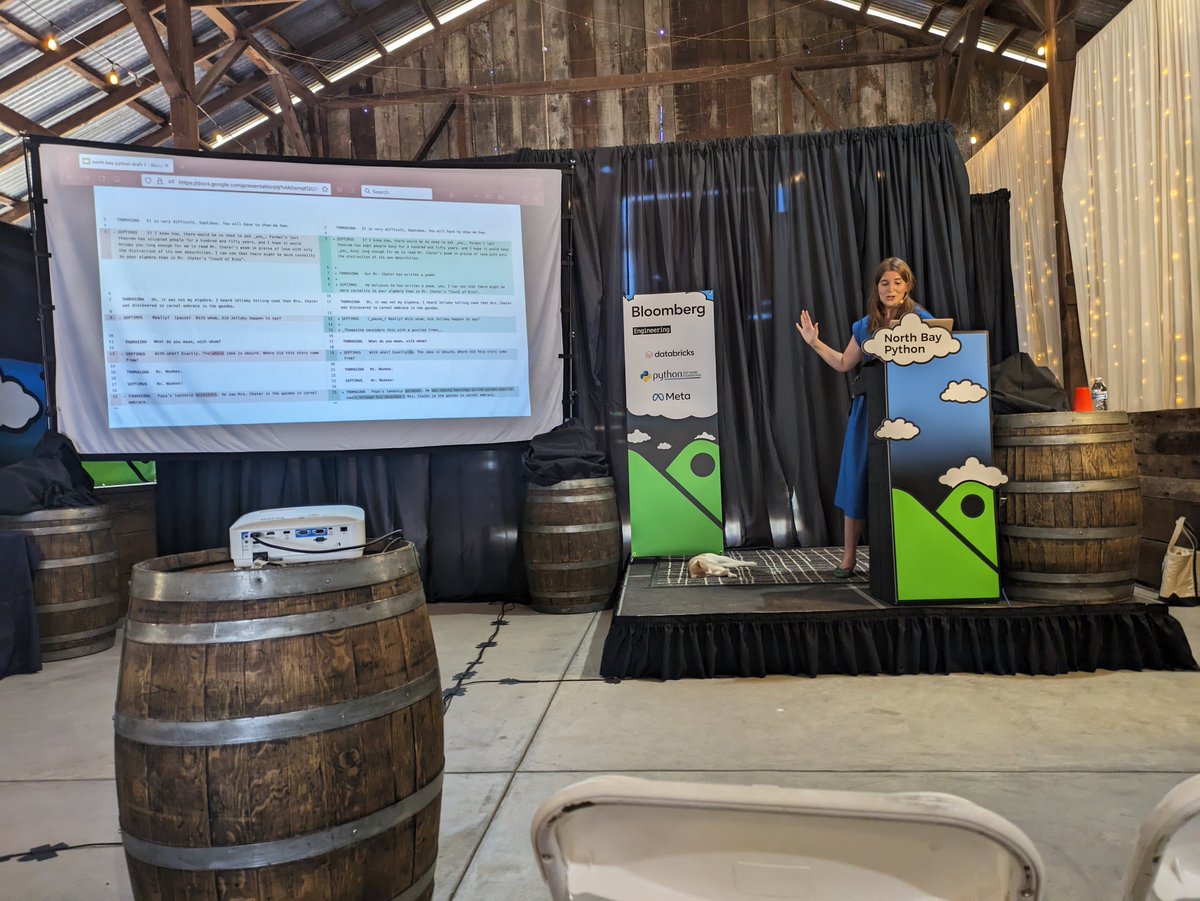 MarissaSkud's tweet image. They say "never act with children or animals" but I had a delightful time at @northbaypython yesterday, giving my presentation on Programming & Playwriting to a friendly audience & one very chill onstage cat! Video will be up soon!