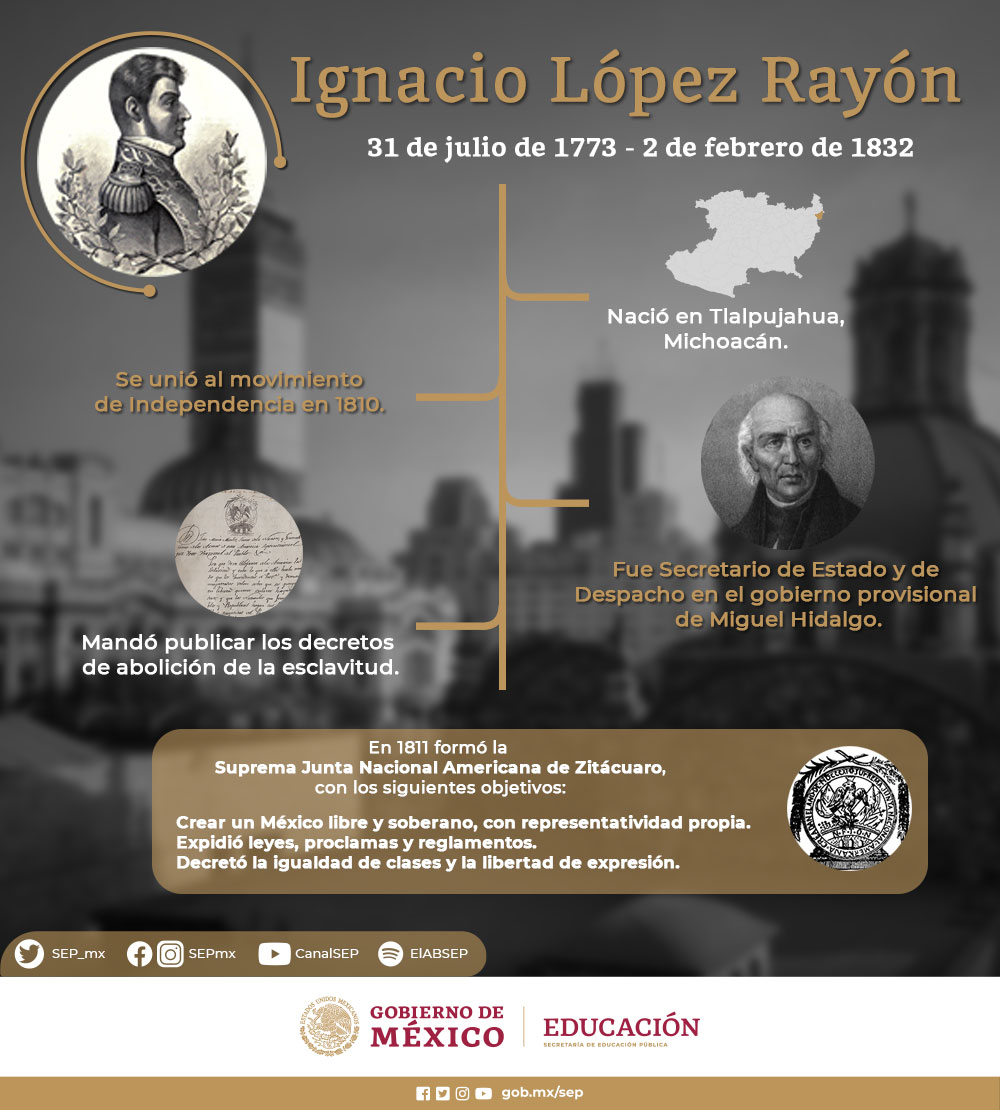 Conmemoramos el natalicio del insurgente mexicano Ignacio López Rayón.

Fue de los primeros en unirse a la causa de Miguel Hidalgo y Costilla; además, promovió la edición del periódico El Despertador Americano.

Conoce más de su vida