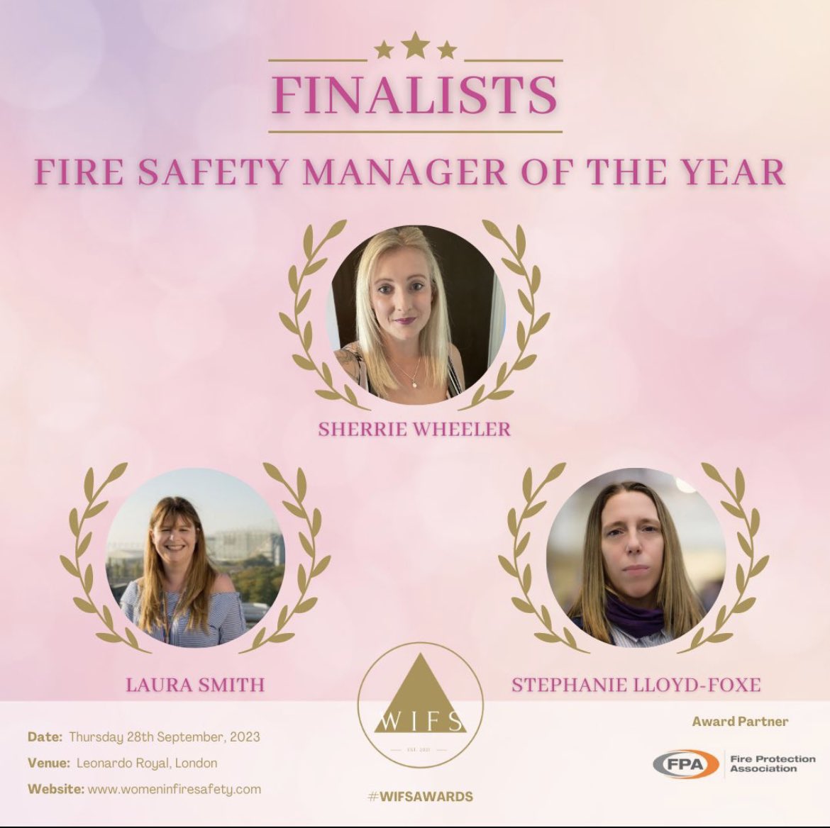 Our very own member &amp; huge supporter of the U.K. Fire Association, Sherrie Wheeler of Fire Fighter 24/7 Sprinklers, has made the finals of the Women in Fire Safety awards for the second year running. She’s up for Business Manager of the Year once again, at awards on the 28th Sept