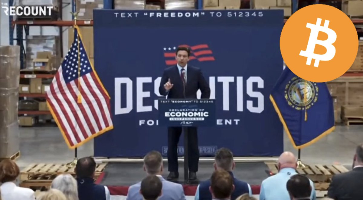 BitcoinMagazine's tweet photo. NEW - 🇺🇸 US Presidential candidate Ron DeSantis: "We are going to let Americans invest in things like #Bitcoin" 

"If you want to do it, you can do it." https://t.co/0Z3HG8uJ6u