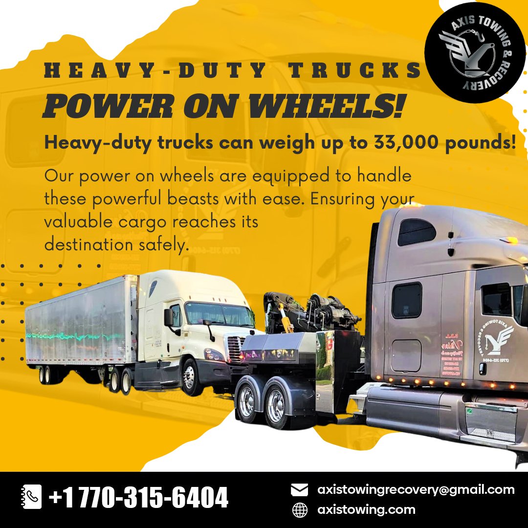 Axis_Towtrucks's tweet photo. 🚚Heavy-duty trucks can weigh up to 33,000 lb. Our power on wheels handle these powerful beasts with ease.

☎️ 770-315-6404
🌐 https://t.co/DPY6oUorE7

#atlanta #atlantaga #atlantatowtrucks #axistowing #metroatlanta #heavytowing #semitowing #trucks #atlantatowing #atlantatrucks https://t.co/JdbPHFGcJs