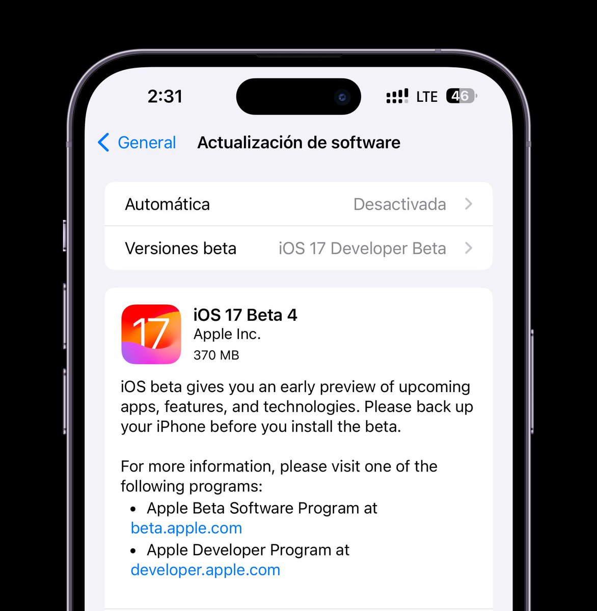jeff_umanzor's tweet photo. La actualización iOS 17.0 Beta 4 (21A5291j) revisada se lanzó para desarrolladores registrados. #iOS17 #iOS17Beta4 https://t.co/xIP9Xoogtd