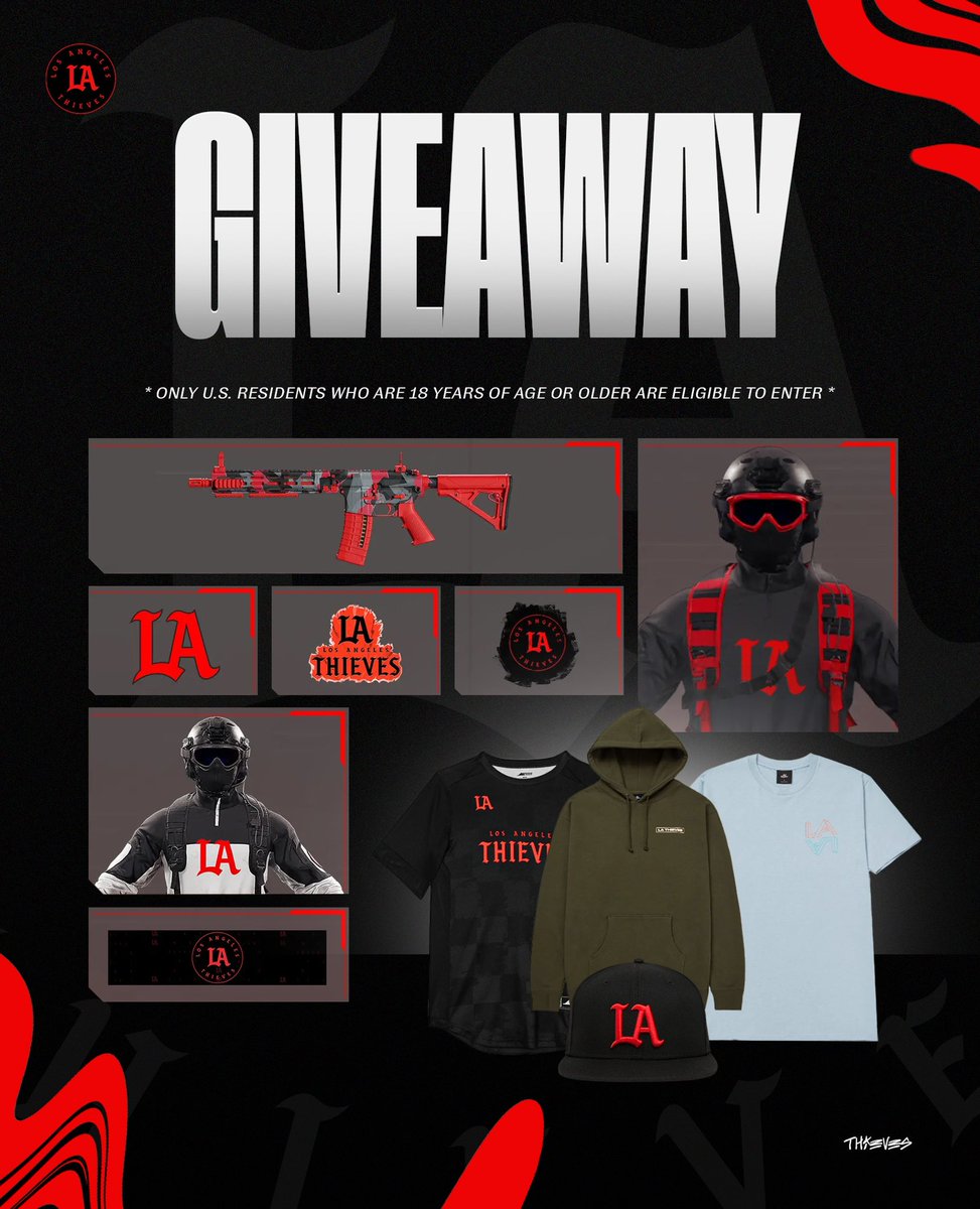 LAThieves's tweet photo. With a new season on the rise, we'd like to see your hottest clips from MWII! Reply with some bangers and our favorites will win exclusive prizes 💯

Prizes include:
🏆 1 LAT Jersey
👕 3 LAT Apparel Bundles
🔴 10 LAT Skin Codes (PS/XBOX/BNET)

Winners will be chosen in a week. https://t.co/akoQinGpO6