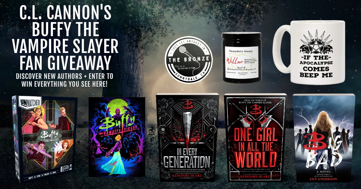 🧛‍♂️Calling all #Buffy fans! This giveaway really slays!🧛‍♀️
🩸bit.ly/buffyfans🩸
🪦#Win #InEveryGeneration &amp; #OneGirlInAllTheWorld by #KendareBlake, &amp; #BigBad by #LilyAnderson + a Buffy Unmatched game, neon Buffy poster, Willow candle, Beep Me mug, &amp; The Bronze sticker! 🪦