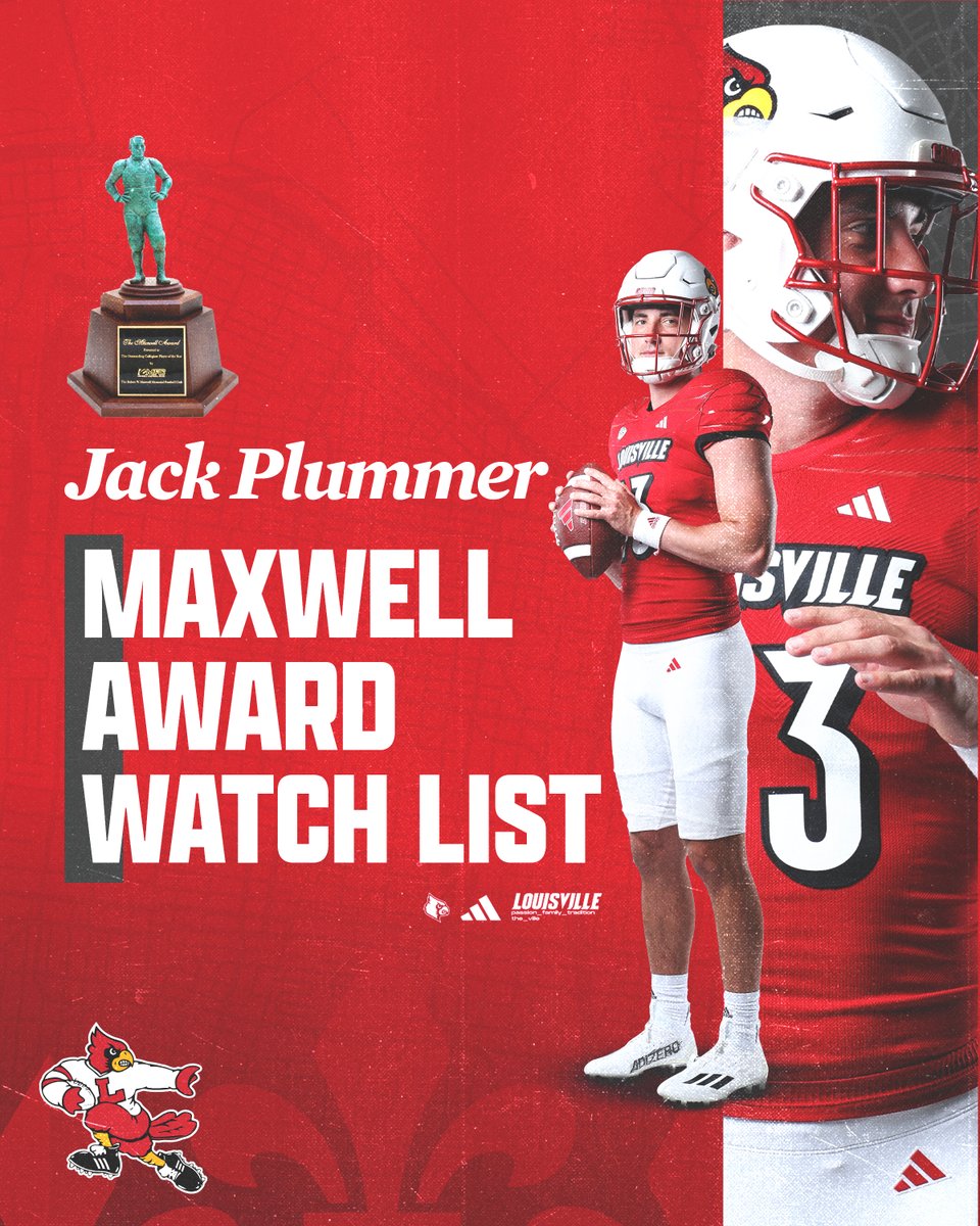 Louisville Football (@louisvillefb) on Twitter photo Jack Plummer ๐ #MaxwellAward Watch List
Details: uofl.me/3DCBmP7
#GoCards Jack Plummer ๐ #MaxwellAward Watch List
Details: uofl.me/3DCBmP7
#GoCards