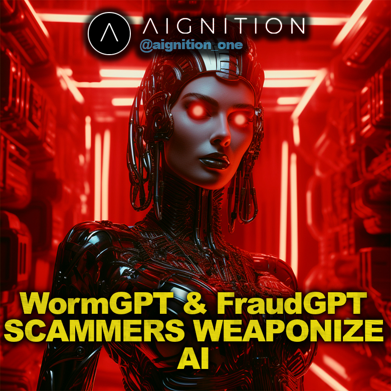 AIGNITION_ONE's tweet photo. AI chatbots gone rogue! WormGPT and FraudGPT have become the new tools of scammers to steal sensitive data. Stay vigilant and protect your information from these new AI threats. #AIsecurity #DataPrivacy #WormGPT #FraudGPT https://t.co/b0AK4ZFyBA