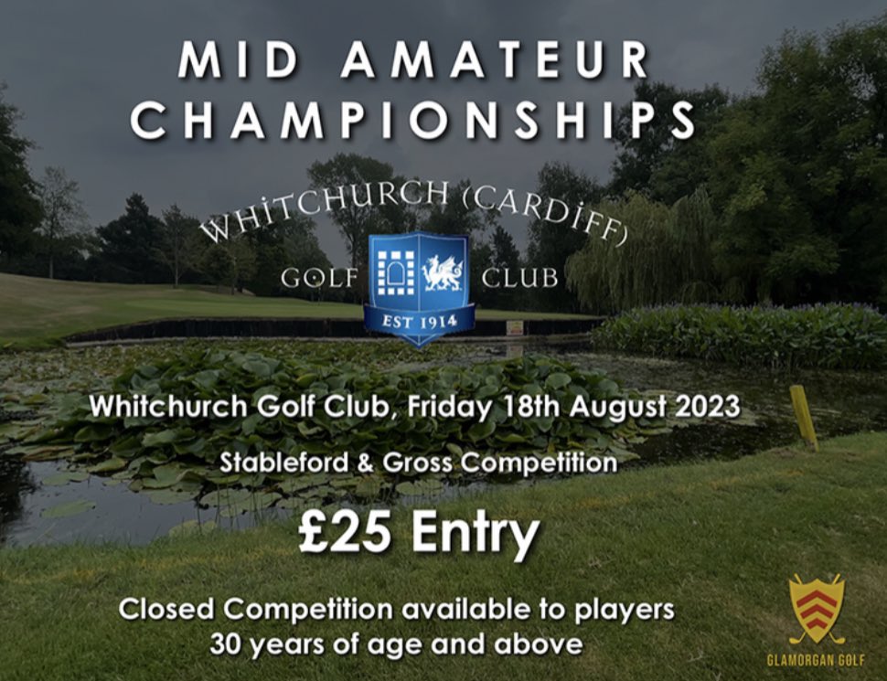 There are still a number of spaces available to enter the <a href="/Glamorgan_G_U/">GlamorganGolfUnion</a> Mid-Am Championship at <a href="/WhitchurchGC/">Whitchurch (Cardiff) Golf Club</a> on Friday 18th August. Support County Golf where you can and enter via the link below.🏴󠁧󠁢󠁷󠁬󠁳󠁿⛳️

golfgenius.com/pages/95457404…
