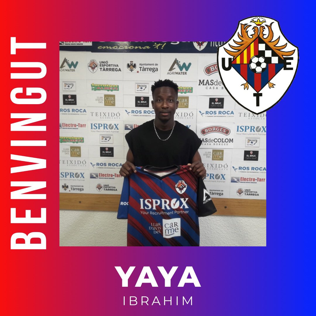 ‼️📣COMUNICAT OFICIAL 📣‼️

Ibrahim Yaya nou jugador de la Unió Esportiva Tàrrega. Jugador migcentre defensiu  procedent de l’Altorricon Preferent d’Arago i que arriba per reforçar la plantilla de l’equip. 

Molta sort i encerts en aquesta nova etapa. ⚽️💪🏽

Som-hi 🔵🔴