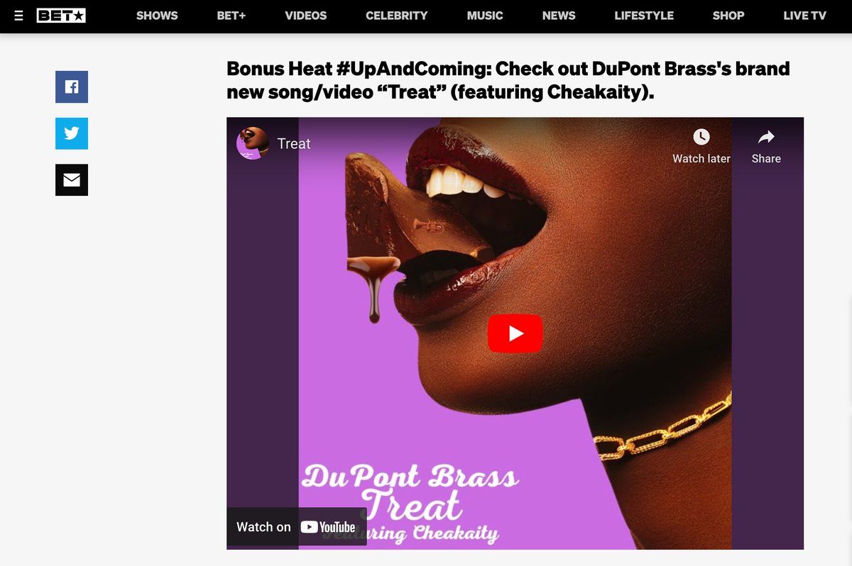 #NewMusicMonday:   

Check out <a href="/DuPontBrass/">DuPont Brass</a>' brand new song “Treat” (featuring <a href="/Cheakaity/">Cheakaity</a>) bet.com/article/2ssbh9…

via 
<a href="/BETMusic/">BET Music</a>