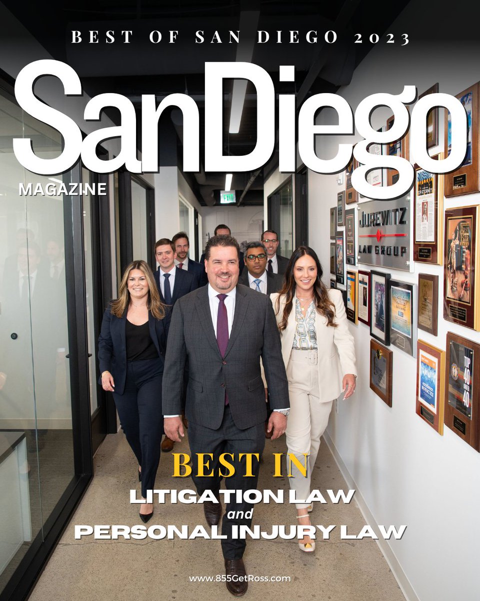 JurewitzLaw's tweet image. It's official! Jurewitz Law Group was voted @SanDiegoMag's "BEST OF SAN DIEGO" in two categories: Litigation Law and Personal Injury Law! 🏆🏆

Cheers to our clients, supporters, and the vibrant city of San Diego! 😎🎉 
.
#bestofsandiego #bestofsd #sandiegomagazine