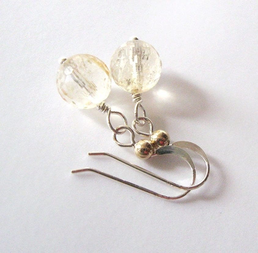 Citrine Gemstone Earrings, Light Yellow Stone, Sterling Silver and Gold, with 925 Ear Wire Options tuppu.net/8a7b660d #Etsy #SendingLoveGallery #MixedMetalEarrings