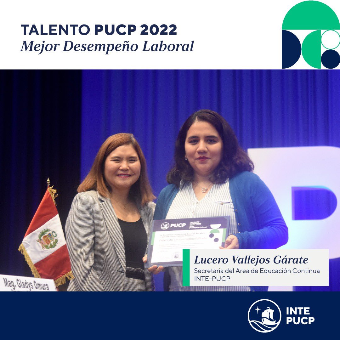 intepucp's tweet photo. Felicitamos a Lucero Vallejos, miembro del INTE-PUCP, por haber logrado este reconocimiento que premia a quienes alcanzan los más altos puntajes en el ranking de mérito de cada unidad. ¡Nos sentimos orgullosos de contar con el mejor #TalentoPUCP! https://t.co/dOv19O1Eb3