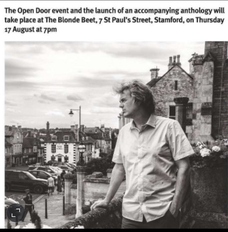 Great article about Open Door & third anthology by Kathy Joyce & Amelia Billington. The evening is at #theblondebeet Thurs 17th Aug 7pm poetry from @ScottACoe (pictured), #emilydickens #aidensurridge along with art, music and musings from other local creatives. @stamfordliving