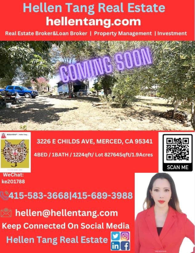 TangEstate's tweet photo. #biglot 1.9Acres #singlefamilyhome #comingsoon #UCM #ucmerced #singlefamilyhome for sale .4bed 1bath with #huge land ,it can #Potential to be #subdivision #builder 10 #houses . For more info please feel free to contact #buying #selling #loan #investment #propertymanagerment your #onestop #topagent /broker Hellen:
☎️415-583-3668|
+1-415-689-3988 (WhatsApp/Telegram)
📧 hellen@hellentang.com
💻: https://t.co/fUoETlD0q5
WeChat:ke201788
*
*
*
*
*
*
*
*
*
*
*
*
*
#hellentangrealestate #hellentang #hellentongrealestate #hellentong #realestateagent #realtor #loanbroker #loanofficer #ucmrealtor #CentralValley #bayarea #listingagent #buyersagent #Broker #realestatebroker #bestdeals #bestpricehouse #houseforsale #1stHomeBuyer #affordable #househunting
