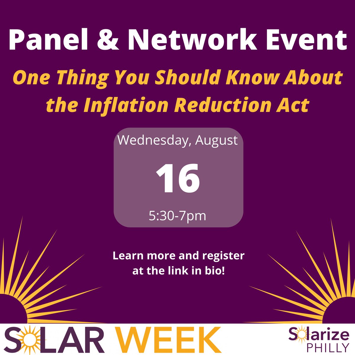 solarizephilly's tweet photo. Join our Solar Week panel/networking event w/ @PhillyGreenCap, Sustainable Business Network, &amp; @WorldResources, &amp; meet the Solar Week sponsors there: @PosigenSolar, @SolarStates, Superior Solar Design, @EdpRenewables, @GPAEE, @TheEnergy_CoOp.

Register: https://t.co/XM5GoO79rT 🌞 https://t.co/nHbwVOnG7a