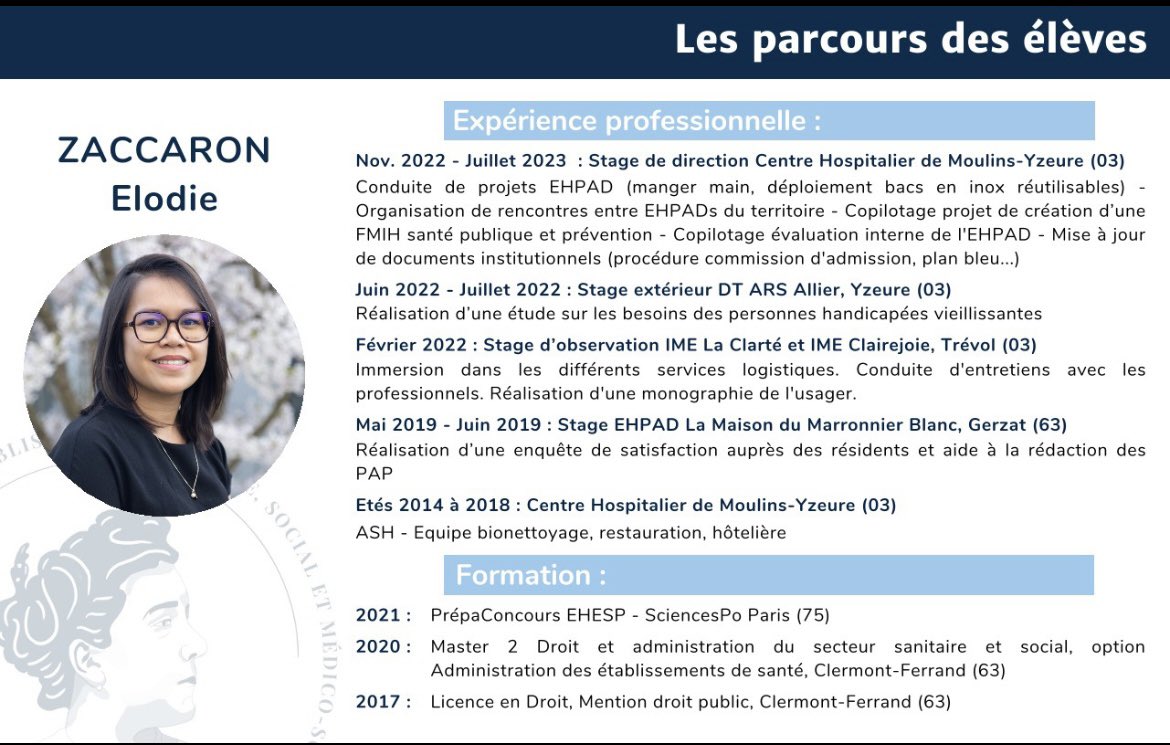 [Affectations] 

La présentation des élèves D3S de la promotion Suzanne Noël se termine aujourd’hui.

➡️ Pour voir l’ensemble des profils, vous pouvez consulter notre plaquette de promotion : lnkd.in/eJDZurb5