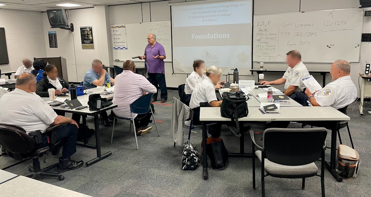 bluecourage's tweet photo. Today is Day-1 for Michael and Howard facilitating a Heart and Mind of the Guardian course for 15 members of the Chicago Police Department. Ten of which are new Captains! #bluecourge #chicagoPD #LEleadership #resiliency #purpleresolve #CPD https://t.co/IoJdKofbPY