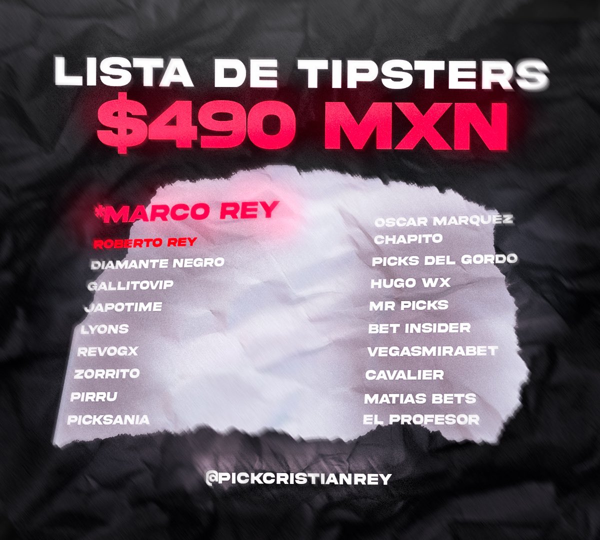Amigos!! Se viene sorteo para mi GRUPO PREMIUM DE AGOSTO ✅

Todos los Picks de Marco Rey 🤴, Roberto Rey 👑, Oscar Marquez ⚽️ mis picks personales y muuchos + tipsters por solo $490 pesitos 🤩

Sortearé 2 LUGARES en este grupo entre las personas que den ❤️ y RT
