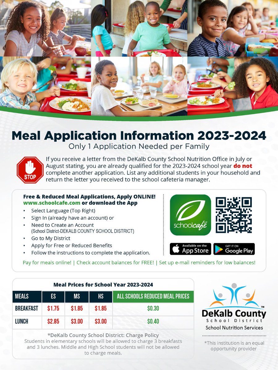 DeKalbSchools's tweet photo. Is your child's meal plan ready for 2023-2024? Confused about payments? We've got you covered! Scan the QR Code in our flyer to apply & visit https://t.co/Pb8WOZ6kOe for more info on #DCSD Meal Plans.
Good nutrition = Great achievements! 🍎
#iLoveDCSD💙🧡 #LevelUpDCSD⬆️ https://t.co/rx1nQ4Bt8u
