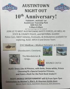 ACBLeague's tweet photo. Tomorrow night is the 10th annual Austintown Night Out! Plenty to see and do. You can also try and dunk Coach Ward @SoftballFitch and the 12u Regional Champs softball team. @ToriGreathouse2 @MilaHamley13 @ericisbomber https://t.co/YIOToPRVB1