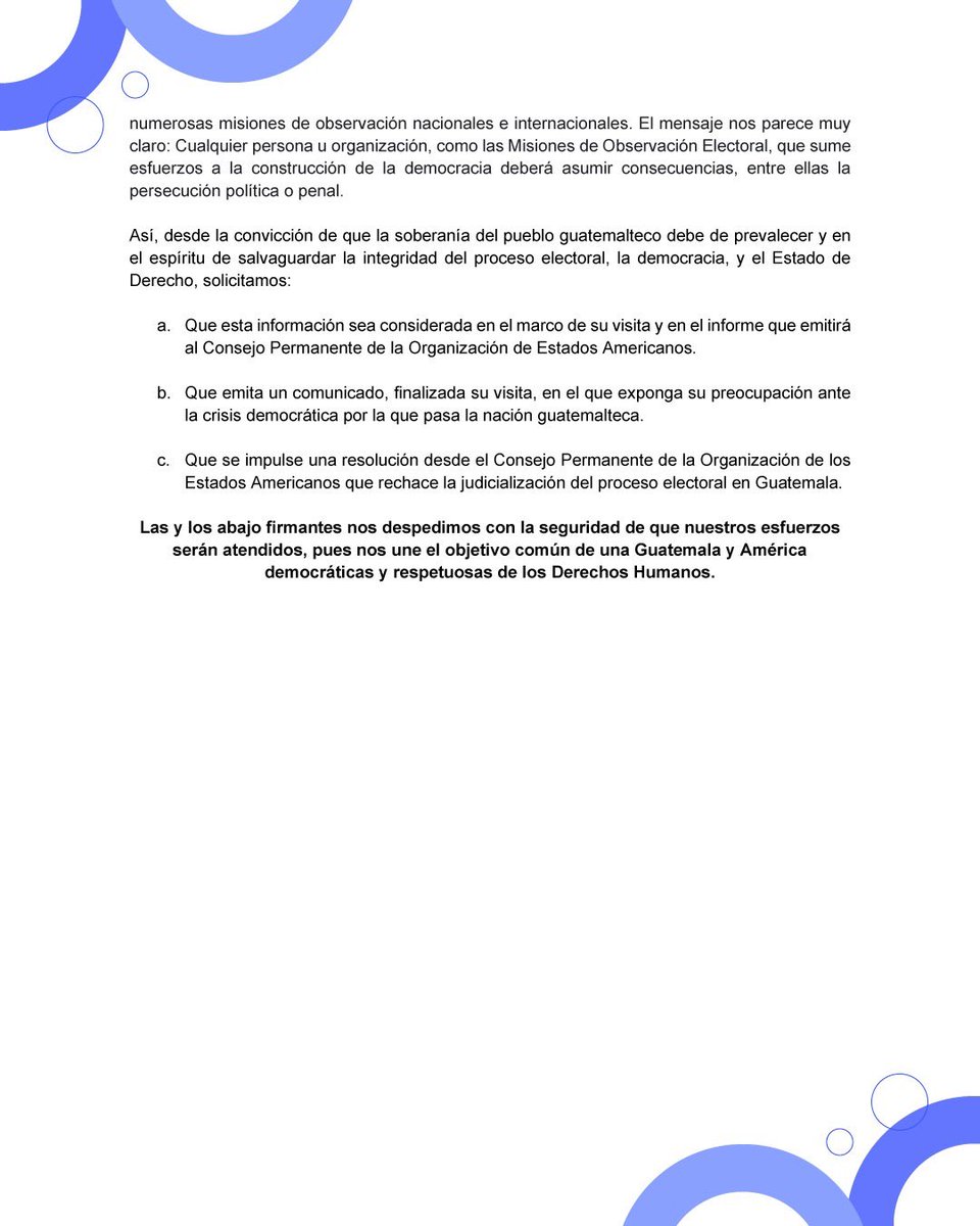 ojogt_'s tweet photo. ¡Que toda América y el mundo sepan de la crisis en Guatemala!

Hoy está de visita el Secretario General de la Organización de Estados Americanos en Guatemala, 

Como ciudadanía extendemos esta carta abierta para que se conozca la realidad de la crisis del país.

#QueLaOEASeEntere https://t.co/pChwNP8Zta