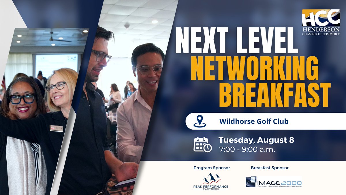 HCC_Nevada's tweet photo. Not your average networking breakfast! On August 8, we're teaming up with Peak Performance Partners to give you an exciting, interactive event that's guaranteed to expand your professional network. Register today: https://t.co/BaHkz1L6pd
#hccnevada #growwithhcc https://t.co/0osqyeaSg1