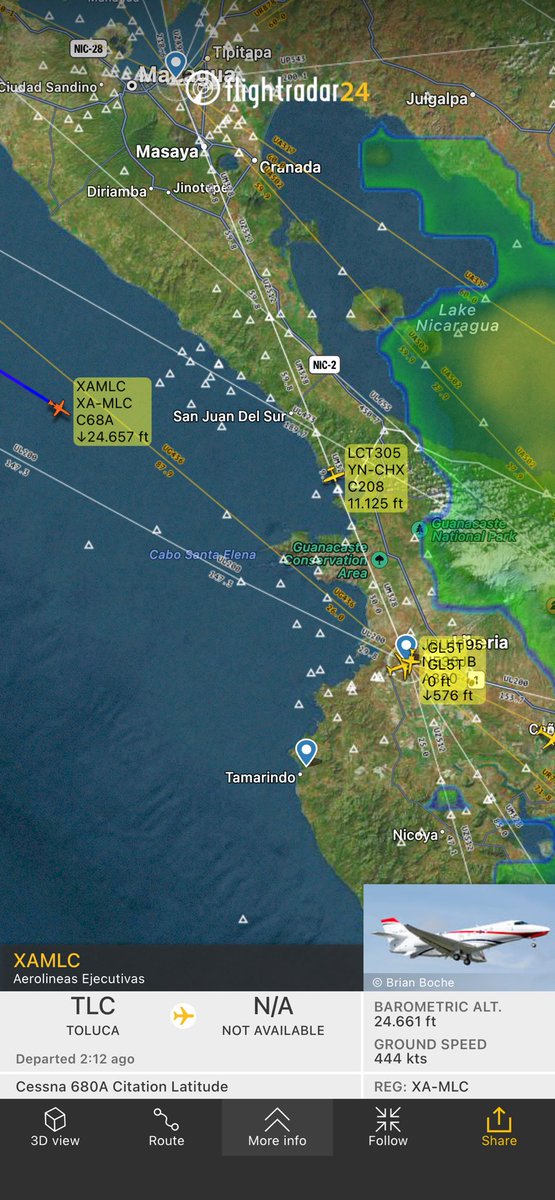 adsbcr's tweet image. Flight from Toluca 
fr24.com/XAMLC/316279a6 rumbo a ⁦@Guanacaste_LIR⁩ #ADSB #XAMLC