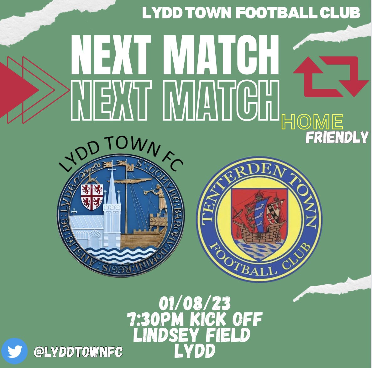 Get yourself down to Lindsey Field tomorrow for a last minute friendly vs <a href="/TenterdenTownFC/">Tenterden Town FC</a>!

 7:30 K/O ⚽️ 

Free Entry! 

#upthelydders