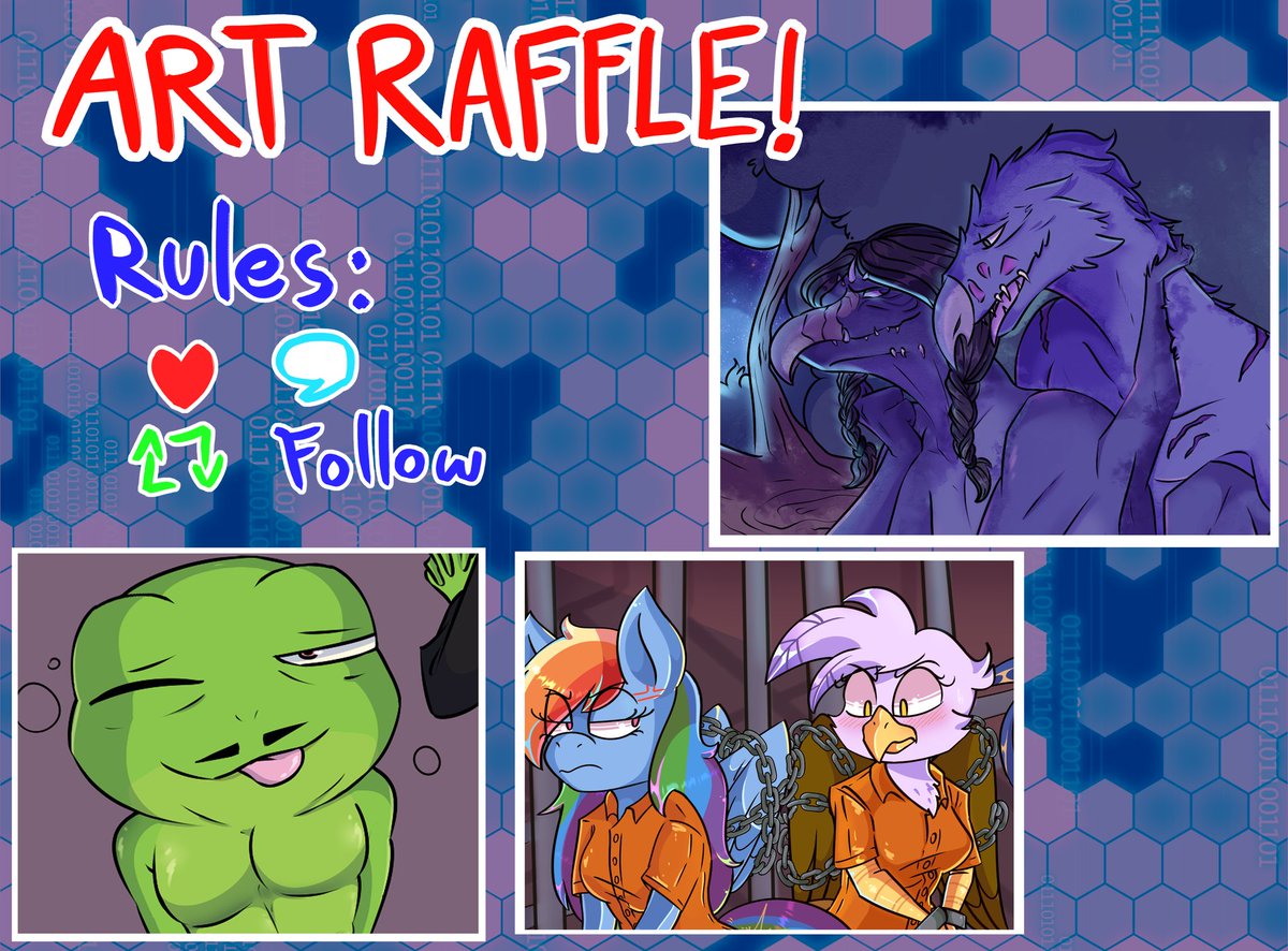 Criesinperuano's tweet photo. ART RAFFLE 🐸✨

Rules:
-Like
-Retweet(no qrts pls)
-Follow
-Comment the character(Optional)

Two winners:
First place: a full body and color drawing
Second place: grayscale drawing

Raffle ends August 14
Good luck to everyone!🫶
#artraffle #furryartwork #rifa #nsfw https://t.co/SWPSzCHjWp
