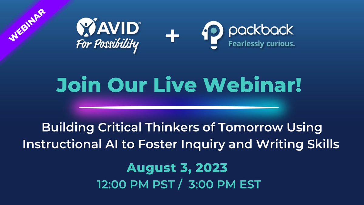 Did you know that teachers that use the instructional #AI tool, <a href="/packbackco/">Packback</a>, reduce the time required to assess writing assignments by 60%? Learn how we're partnering to accelerate learning and maximize instructional time at our August 3 webinar: bit.ly/3KfxLdH