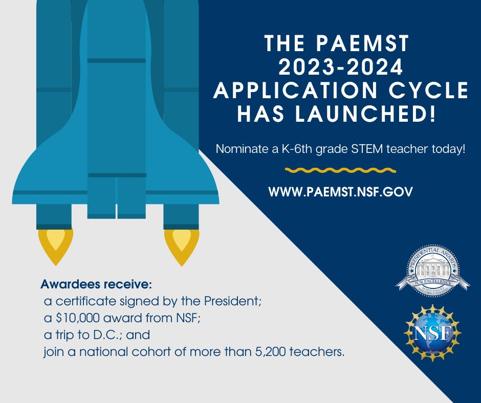 August 1 is the official launch day for the 40th anniversary of the #paemst award. Please nominate a deserving CT elementary science teacher at paemst.nsf.gov