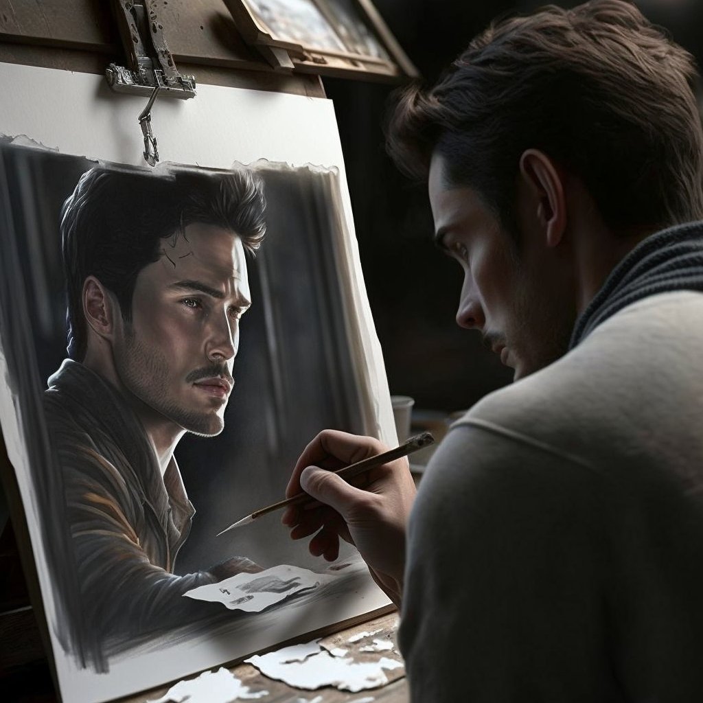 Crypto_Merz's tweet photo. From: Real Struggles of Latent Artists    

Human culture. Stealing art.  (2023)

"Bro, you're stealing my art!"  
"I know, you're my self-portrait." 

https://t.co/aGXe87OZNC

#tezos #aiart https://t.co/eva9WhlO1D