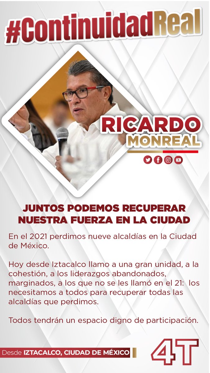 ReconciliaNL's tweet photo. JUNTOS PODEMOS RECUPERAR NUESTRA FUERZA EN LA CIUDAD @ricardomonreal
#continuidadreal #LaMeraV #todosconmonreal #unaoportunidadreal #monrealesmorena #UnaOportunidadReal #todoconmonreal #MonrealEsReal #monrealesreal #yoconmonreal https://t.co/R6OFBo4JCm