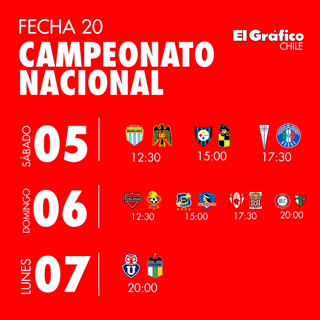 🗓️⚽️¡Fin de semana de fútbol!

Prográmate y entérate de todas las fechas del Torneo Nacional sólo en El Gráfico 😉

¡Se viene con todo! #Fecha20

#Torneonacional #elgrafico #elgraficochile #elgraficovuelve