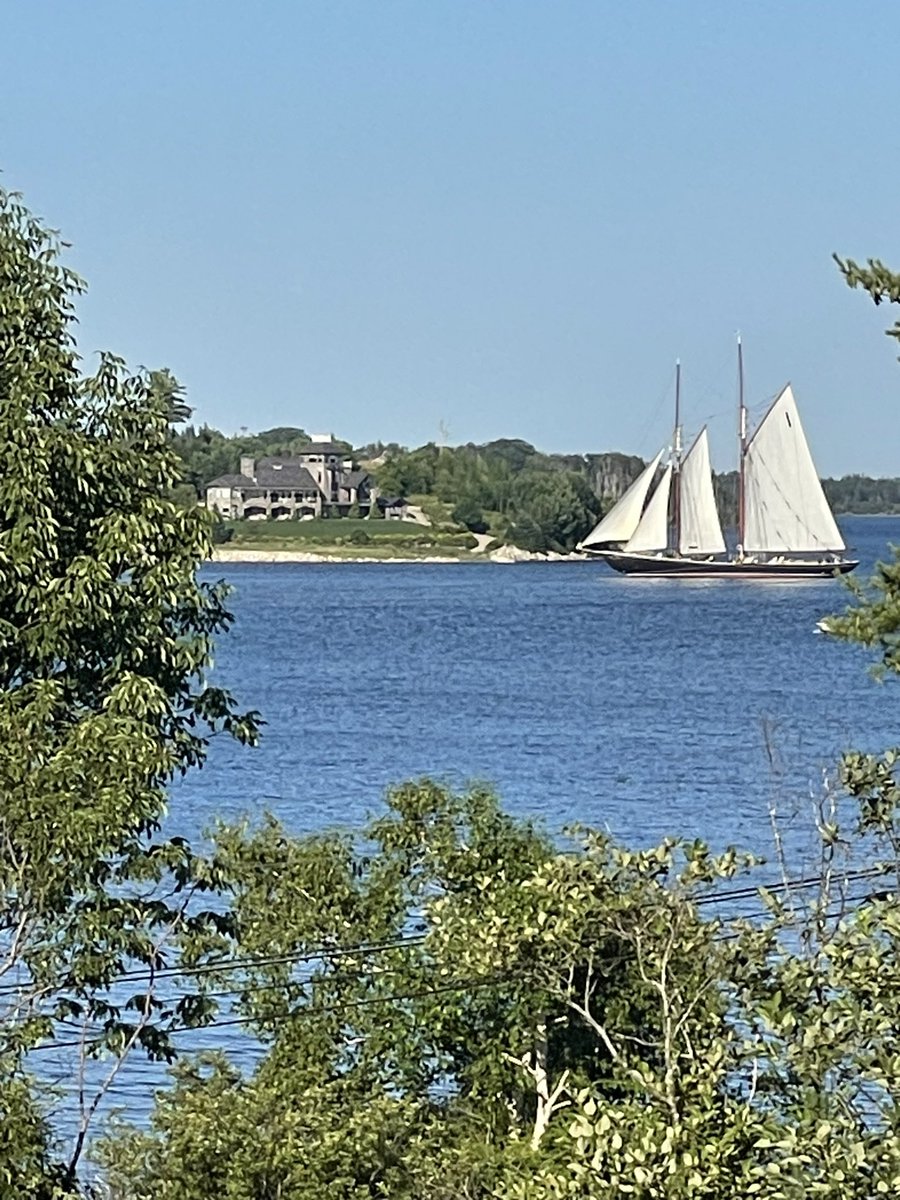 What a show. Bluenose II with all four lowers in Mahone Bay Harbour. Now that is some real seamanship! Thanks Captain Phil and crew.<a href="/gloucester2013/">Phil Watson</a> <a href="/SailBluenoseII/">Bluenose II</a>