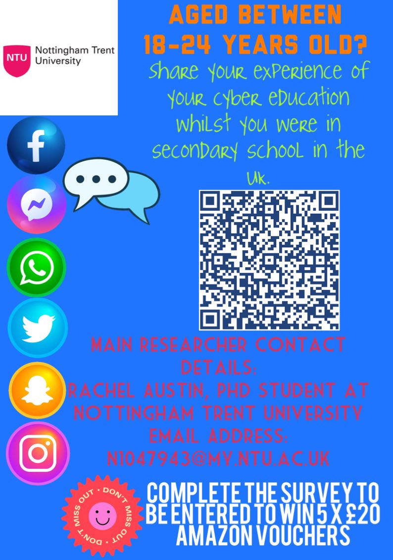 REAustin94's tweet photo. Still looking for 18-24 years old to complete my Online Survey with the chance to win a £20 Amazon Voucher.
Please RT or share with those who meet the criteria 🙏🏻 #share #cybereducation #onlineharassment #NTU https://t.co/IGPDrnZJtV