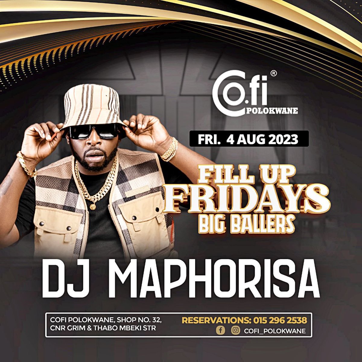 FILL UP FRIDAY #Big Ballers#🍾️ 

We coming in hot this Friday for #fillupfriday FT <a href="/DjMaphorisa/">MadMoney</a> let’s goo🔥🚀
.
.
Table reservations: 015 296 2538
.
.
#cofi #polokwane #eatchillate #thisisliving #cofilifestyle #bigballers #fillupfriday