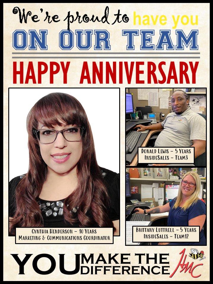Today we honor these three associates that celebrated a special anniversary with HMC in July! Cynthia, Donald, and Brittany, thank you for all of your hard work and dedication!!