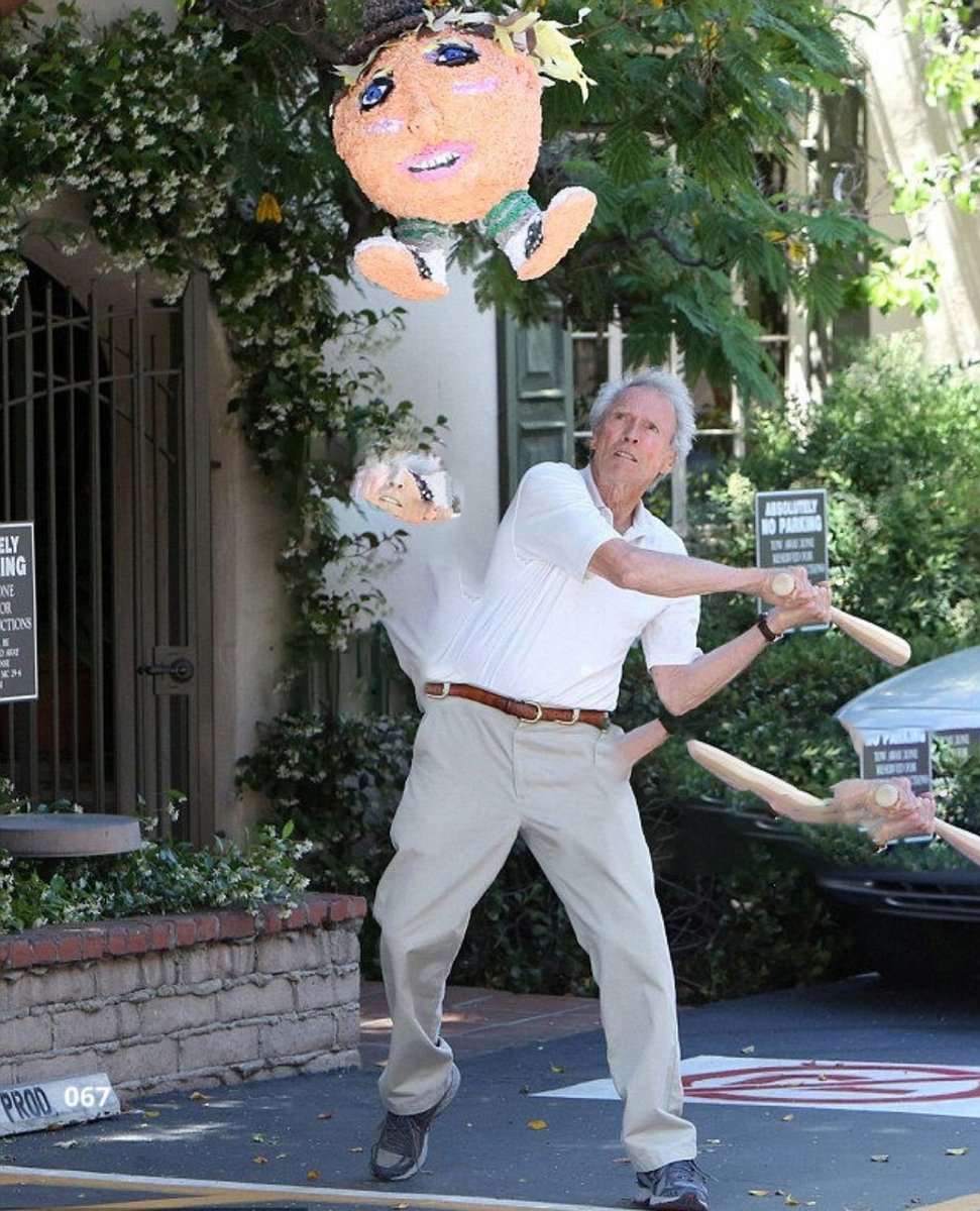 UnrealTheClint's tweet photo. Trying to smash down a pinata with a baseball bat that neighbor Ellen put there as a joke @EllenDeGeneres https://t.co/VtLdZV3Ivf