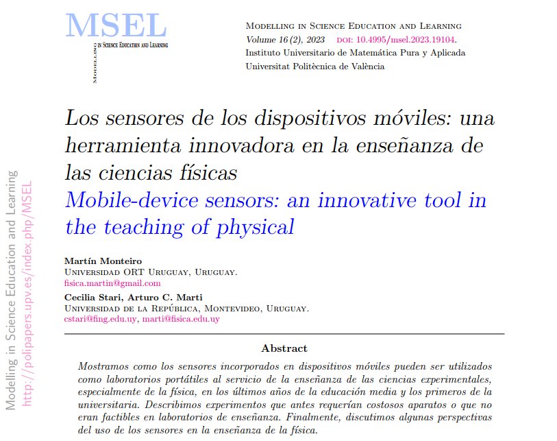 fisicamartin's tweet photo. "Los sensores de los dispositivos móviles: una herramienta innovadora en la enseñanza de las ciencias físicas."

Publicado en MSEL - Modelling in Science Education and Learning, Volume 16 (2), 2023

Acceso libre:
https://t.co/s93613uqzn

#SmarterPhysics
#FísicaCotidiana https://t.co/OOQmGis6i1