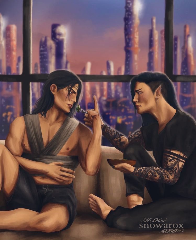 feyshkov's tweet photo. SPOILER CRESCENT CITY 

.

.

.

.

.

Quando a bryce precisou ir trabalhar e pediu pro ruhn ficar cuidando do hunt quando as asas dele foram cortadas 

🎨snowarox https://t.co/rbXipkfZ4e