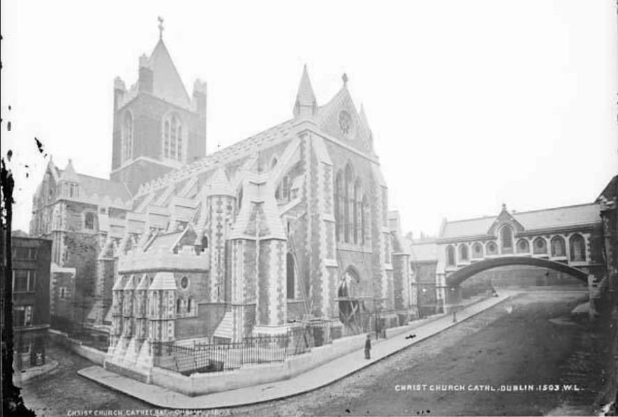 Christchurch Cathedral, Dublin before and after its 1878 refurbishment and partial rebuilding by George Edmund Street