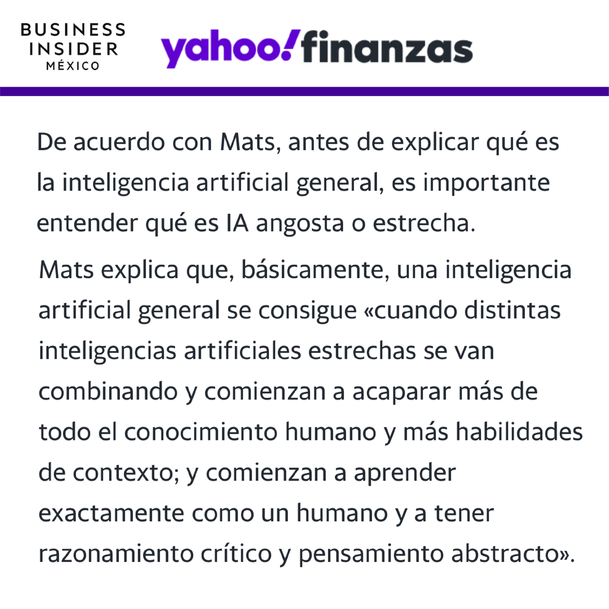 CarlosMats_'s tweet photo. Gracias Héctor Cueto de @BusInsiderMX  y @YahooFinance, hablamos de la siguiente evolución de la IA: La Inteligencia Artificial *General*, y sus implicaciones para la civilización: https://t.co/tgS6mfW4mt

#ai #ia #inteligenciaartificial #inteligenciaartificialgeneral #agi #iag https://t.co/ZlgGyVE22a
