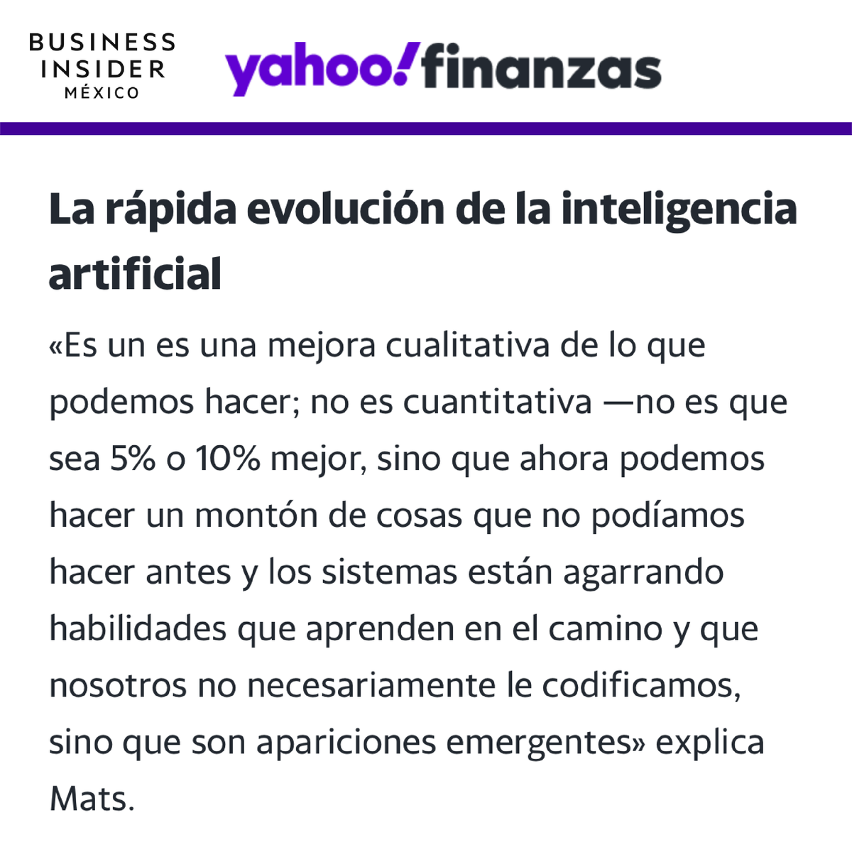 CarlosMats_'s tweet photo. Gracias Héctor Cueto de @BusInsiderMX  y @YahooFinance, hablamos de la siguiente evolución de la IA: La Inteligencia Artificial *General*, y sus implicaciones para la civilización: https://t.co/tgS6mfW4mt

#ai #ia #inteligenciaartificial #inteligenciaartificialgeneral #agi #iag https://t.co/ZlgGyVE22a